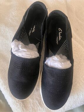 Clarks Black Slip-On Canvas Mules for Women